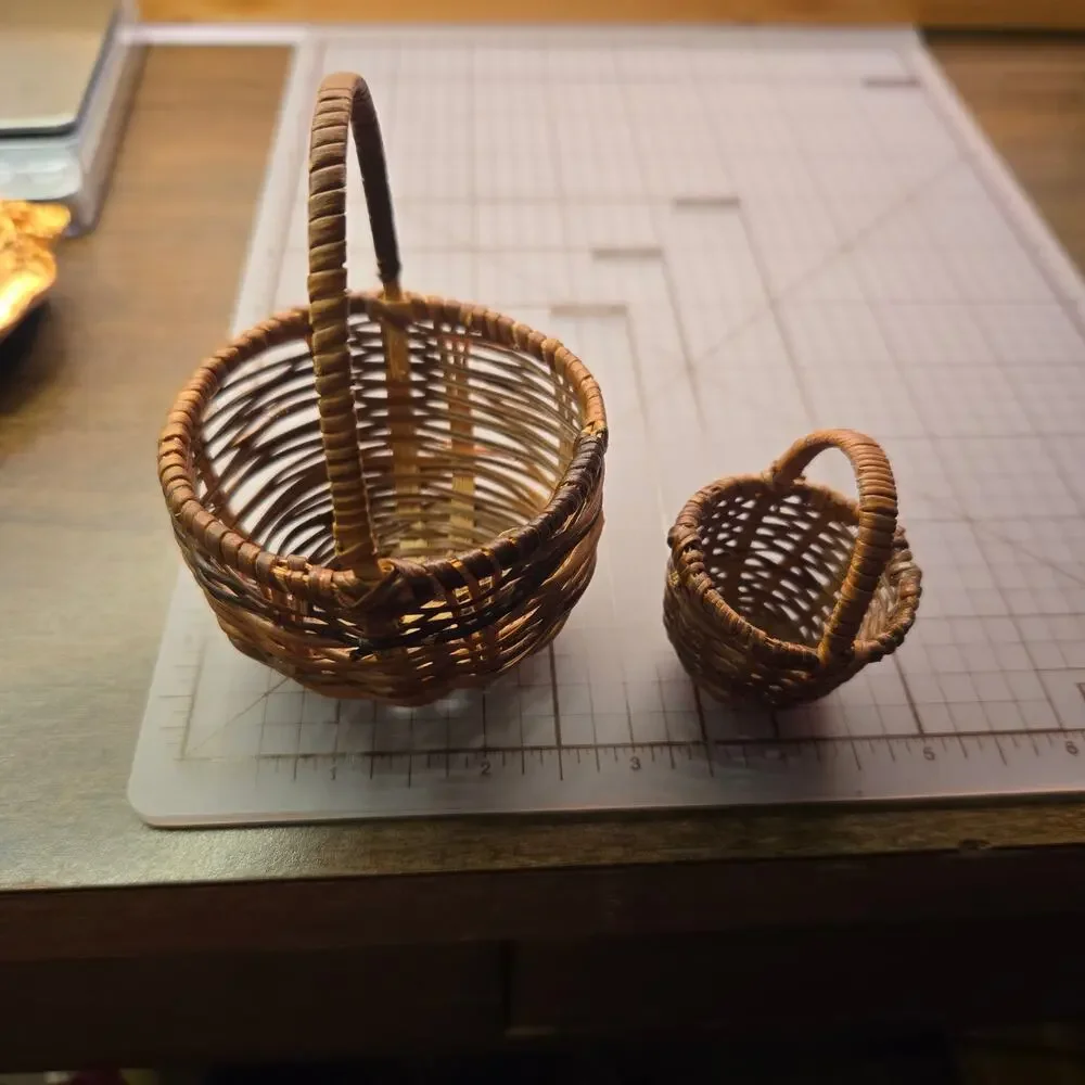 Vintage Miniature Woven Baskets Pair Set 2